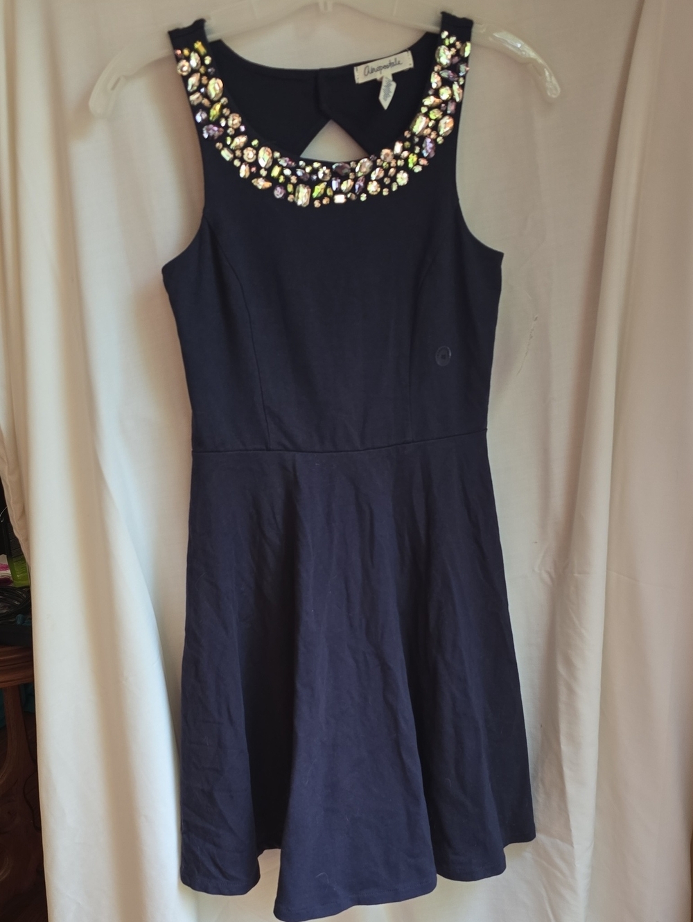 Aeropostale Navy Embellished Jewel-Neck Fit & Flare Mini Dress